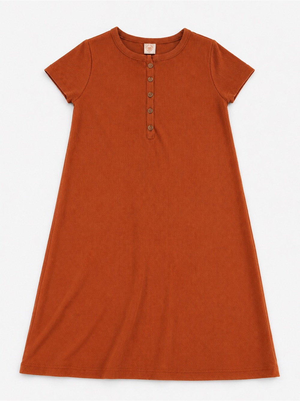 Wonder Nation Girls Burnt Orange Ribbed Henley Dress Short Sleeve Size M 7-8